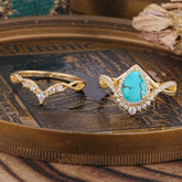Elegant Pear-Cut Turquoise Engagement Ring Set